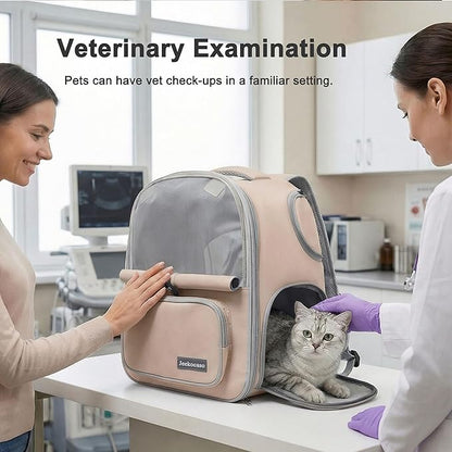 Cat Backpack Carrier Expandable, Breathable Mesh & Lockable Zippers & Shaded Curtains & Multi-Entry, Pet Backpack for Kitty Puppy Small Dogs Up to 18lbs for Travel, Hiking, Car, Vet(Khaki)