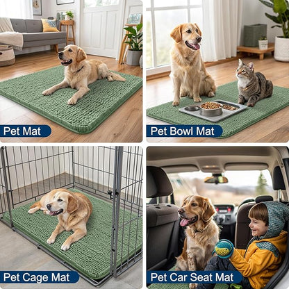 Smiry Dog Door Mat for Muddy Paws 40x32, Absorbs Moisture and Dirt Doormat, Non-Slip Washable Quick Dry Chenille Front Door Mat Indoor Entrance, Entryway Carpet for Inside Floor, Olive Green
