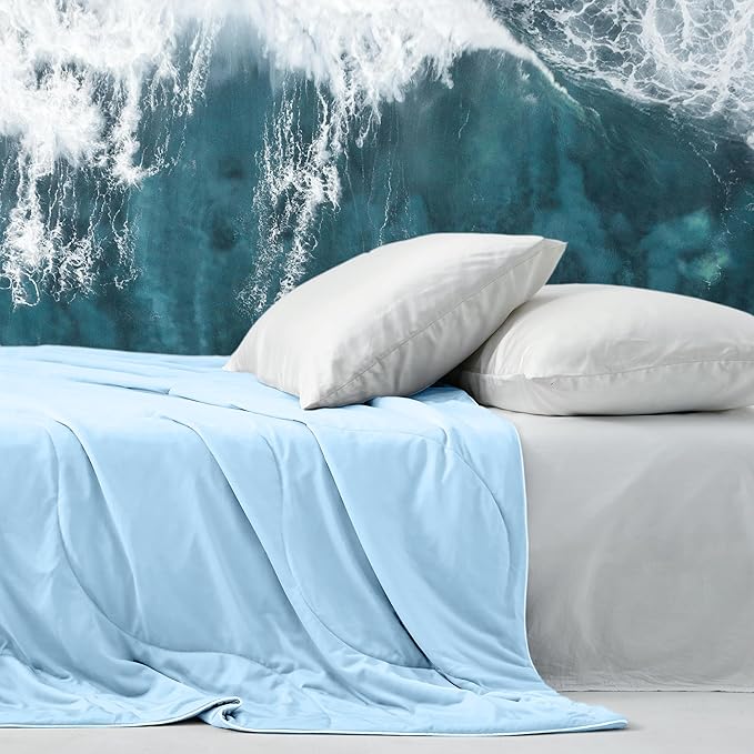 DOWNCOOL Cooling Comforter King Size, Blue Cooling Blanket for Hot Sleeper, Lightweight & Breathable Blanket for Night Sweats,Dual-Side Cooling Summer Bedding,106"X90"