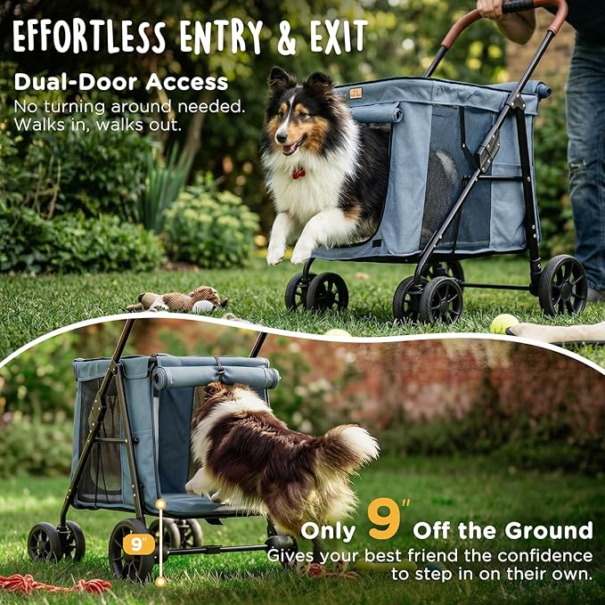 CANINE CANYON Scout Pet Stroller, Heavy Duty Dog Stroller for Small & Medium Dogs, Foldable Pet Stroller with All-Terrain Wheels, Breathable Mesh, Storage Pocket & Cup Holder, 55 lbs Capacity, Grey