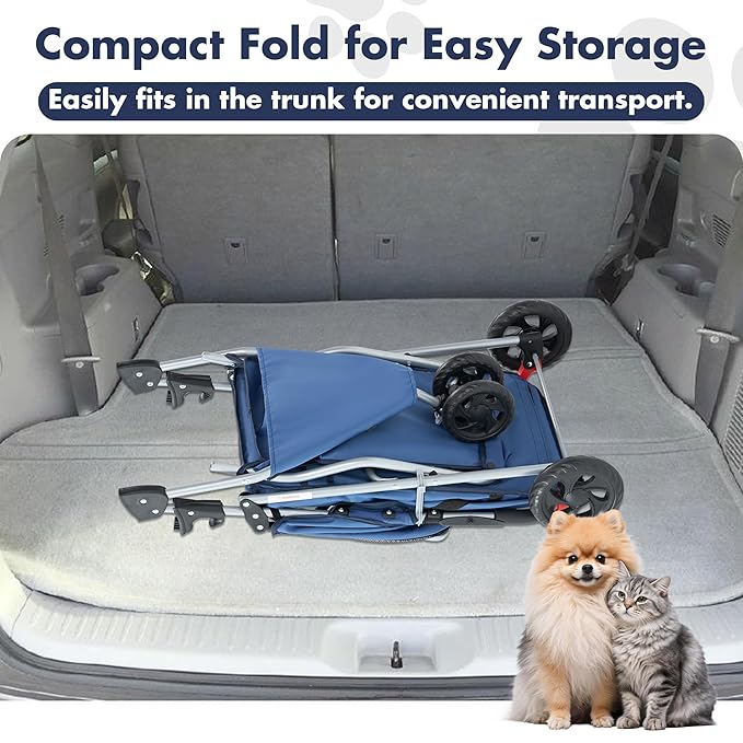 3 Wheel Pet Stroller for Dogs and Cats, Foldable, Lightweight and Durable, Ideal for Small to Medium Pets, Includes Storage Basket and Cup Holders
