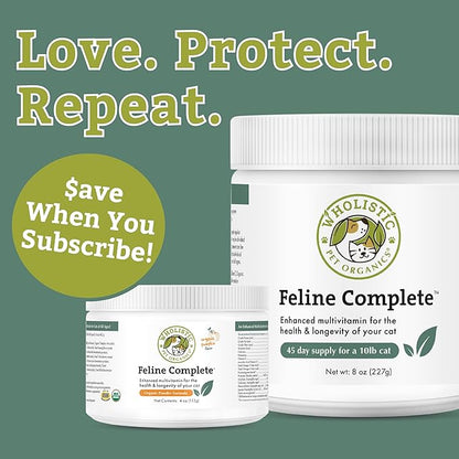 Wholistic Pet Organics Feline Complete - 8 Oz - Multivitamin & Probiotic Powder for Cats - Natural Cat Food & Digestive Support - 75 Scoops