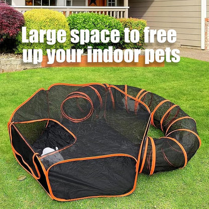 Outdoor Cat Enclosures for Indoor Cats with Tunnel, Portable Catio & Cat Playpen Tent for Outside - Orange Enclosed Pet Tent for Cats, Rabbit, Puppy & Small Animals