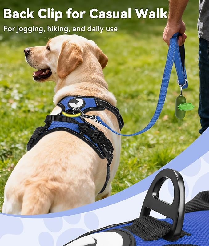 Joytale No Pull Dog Harness for Small Dogs, Reflective Pet Vest with Front Clip, Adjustable Soft Padded Harnesses with Easy Control Handle for Training and Walking, Navy Blue, S