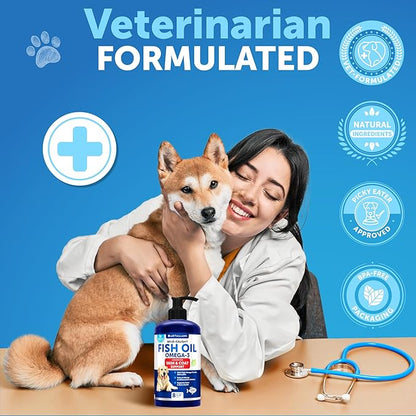 Omega 3 Fish Oil for Dogs - Better Than Salmon Oil - Skin and Coat Defense Liquid Supplement for Allergy Relief - High EPA & DHA for Shedding, Mobility, Itching, Joint & Bone Health Support - 8 FL OZ