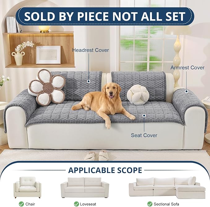 OstepDecor Washable Couch Cover for Dogs, Thick Pet Friendly Sofa Covers, Soft Couch Protector, Paw Cart Sofa Slipcovers, Cushion Protector for Leather, Sectional, Loveseat (35.4" x 35.4", Grey)