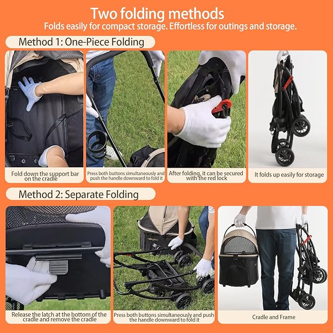 MILA&LOUIS Dog Stroller, 22" Pet Cradle for Small Dog, Pet Stroller with 4 Pu Wheels, 10Lbs Ultra-Light Dog&Cat Stroller for Small Pets, Max 35Lbs Capacity Detachable & Foldable Design with Cup Holder