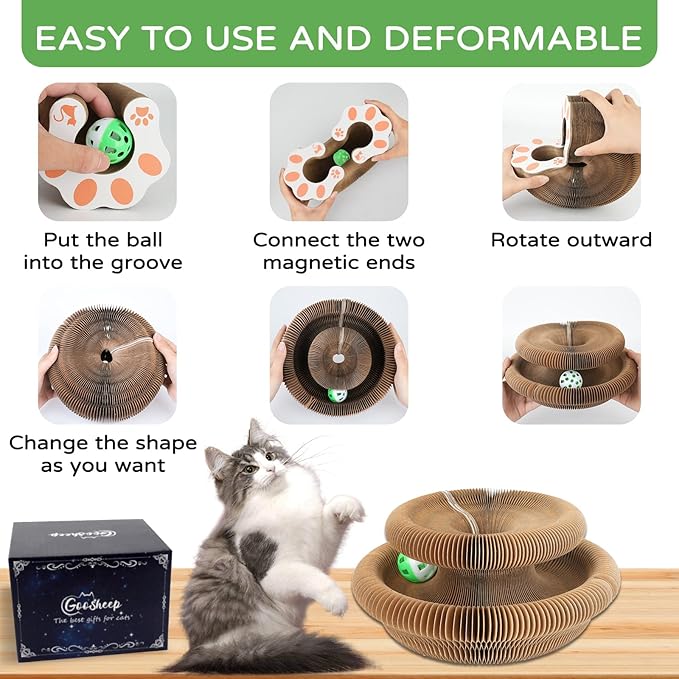 Goosheep Kitty Kurlz Accordion Magic Organ Cat Scratcher Toys for Indoor Cats - Cardboard Cat Scratching Board Ball Scratcher Pad 1 Pack