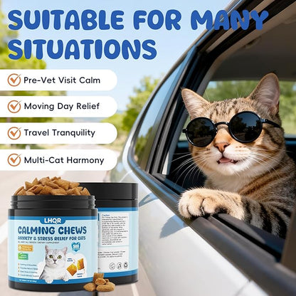 500 Calming Chews for Cats, Helps Reduce Stress with Melatonin, Relaxation for Travel, Boarding,Separation, Grooming Anxiety -with Ashwagandha, Organic Chamomile, L-Theanine & L-Tryptophan Chicken