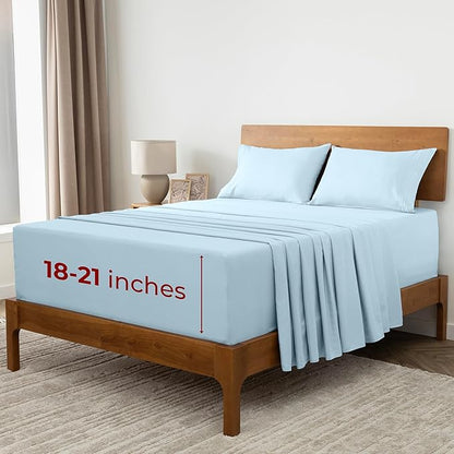 Mellanni Extra Deep Queen Sheets - 4 PC Iconic Collection Bedding - Hotel Luxury, Ultra Soft, Cooling Bed Sheets - Wrinkle, Fade, Stain Resistant (Queen, Aqua)
