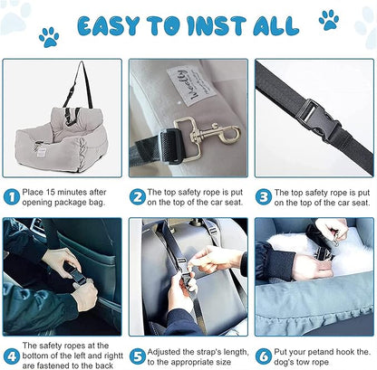 Aidou Dog Booster Seat for Small to Large Dogs & Cats, Pet Travel Safety Seat with Storage & Dual-use Car & Home Bed (Small Blue)