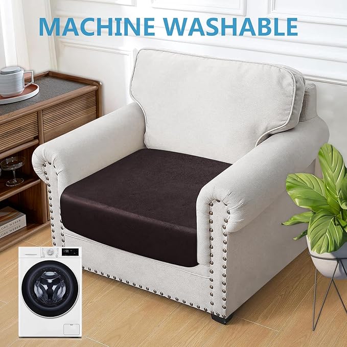 ANARACHON Leather Look Couch Cushion Covers Sofa Seat Slipcovers Sets Couches Furniture Protector for Sectional Armchair Loveseat Pets Kids Stretch Spandex Fabric (1 Cushion Armchair, Chocolate)