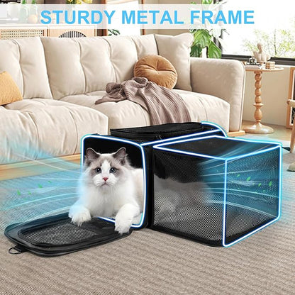 Pet Carrier Airline Approved, Expandable Pet Cat Carriers with Wheels for Dogs, Airline Approved Cat Dog Carrier, TSA Approved Pet Carrier In Cabin, Pet Dog Cat Carrier Soft, Cat Travel Carrier(Black)