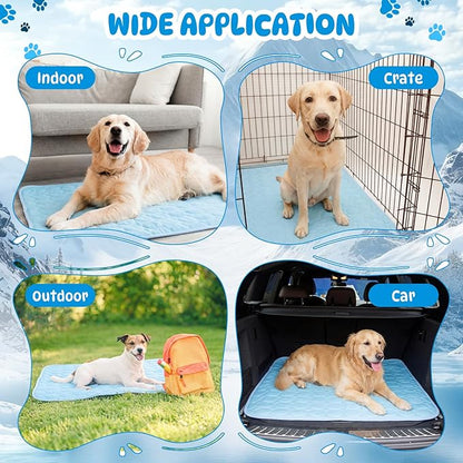 Chunful 4 Pack Pet Cooling Mat for Dogs and Cats, Summer Washable Dog Cooling Pad with Non-Slip Bottom & Storage Bags, Foldable Self-Cooling Blanket for Crate, Sofa, Floor, Car(27 x 21 Inches)