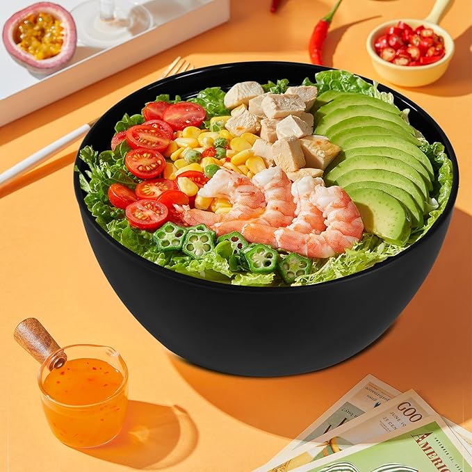 Set of 4 Plastic Prep Bowls with Lids，Microwave and Dishwasher Safe (Black)