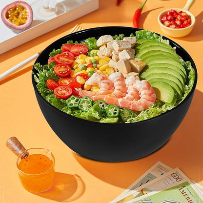 Set of 4 Plastic Prep Bowls with Lids，Microwave and Dishwasher Safe (Black)