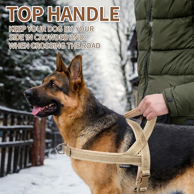 No Pull Dog Harness and Leash Set-Reflective Vest with Handle&5FT Dog Leash with Car Seatbelt Clip,Breathable Mesh&Quick Fit Dog Harness Easy for Medium Large Dogs Training Walking(Brown,L)