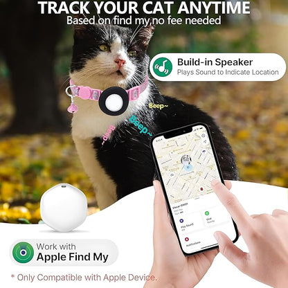 GPS Tracker for Cats, Mini GPS Pet Tracker with Collar, IPX8 Waterproof Cat Trackers Collar,No Monthly Fee,Work with Apple Find My(iOS Only),Smart Trackers for Pets(Pink)