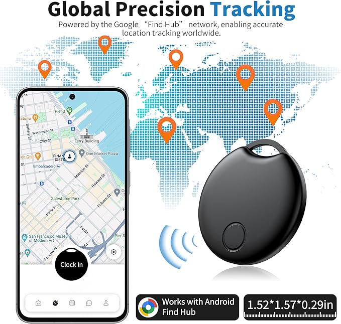 Tracker Smart Tags-4 Pack for Android, Bluetooth Tracker Works with Google’s Find Hub | Android Only | Replaceable Battery | Water- Resistance (1Black)