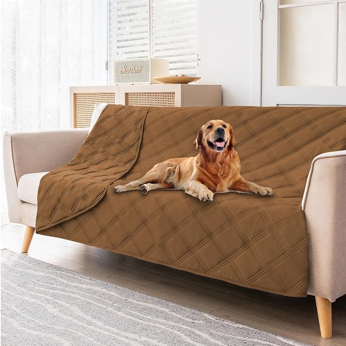 fuguitex Waterproof Dog Blanket Reversible for Small Dogs Resistant Leakproof Washable Couch Cushion Bed Protector Cover for Indoor Furniture Pet Friendly（68"*82",Brown+Brown