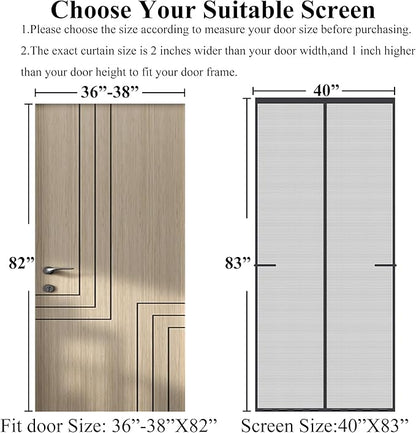 Magnetic Screen Door Upgraded-Model Full Strip Magnets,Fiberglass Heavy Duty Mesh,Retractable Door Screen Magnetic Closure for Single Front Sliding Door
