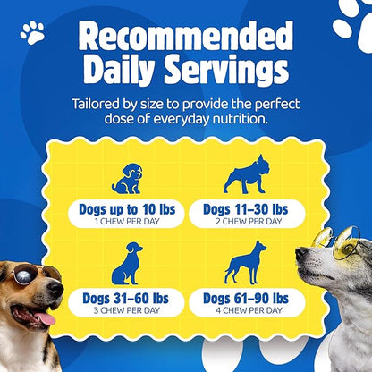 Enhanced Multivitachew – Dog Supplies Multivitamin Soft Chews with Glucosamine for Dogs – Supports Joints, Skin, Coat & Digestion – Dog Vitamins & Omega, Probiotics – 120 Bacon Chews