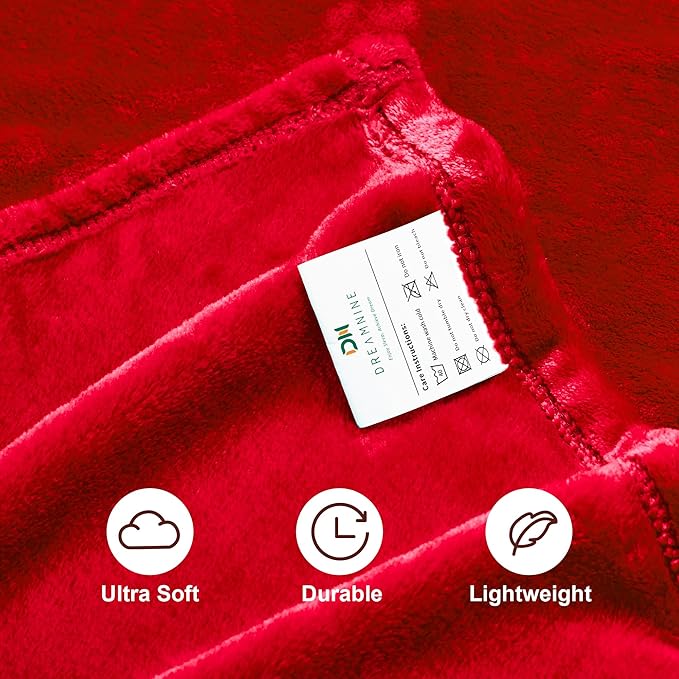 DREAMNINE Extra Soft Fuzzy Fleece Throw Blanket for Couch Sofa Chair 50" x 60", Decorative Solid Lightweight Fluffy Velvet Blankets,Cozy Accent Shaggy Plush Warm Flannel Blanket for Winter Bedroom,Red
