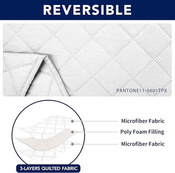 PureFit Water Resistant Reversible Loveseat Recliner Couch Cover for Double Recliner with Console – Non Slip Split Sofa Cover, Washable Reclining Cover for 2 Seat Recliner (2 Seat, White/White)