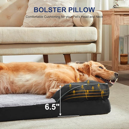 FURTIME Orthopedic Dog Bed for Extra Large Dogs - XL Washable Dog Sofa Bed Large, Supportive Foam Pet Couch Bed with Removable Washable Cover, Waterproof Lining and Nonskid Bottom, Black