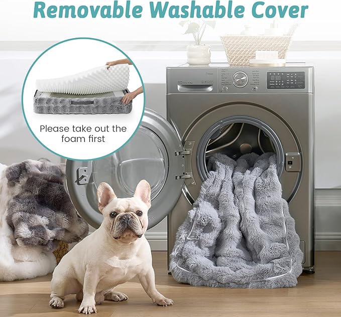 COZY KISS Orthopedic Dog Bed for Extra Large Dog, Soft and Warm Faux Fur Sofa for Giant Pet Up to 150 lbs, Foam Bolster Anti-Slip Couch with Washable Removable Cover, XXL 48x35x8 inch, Grey
