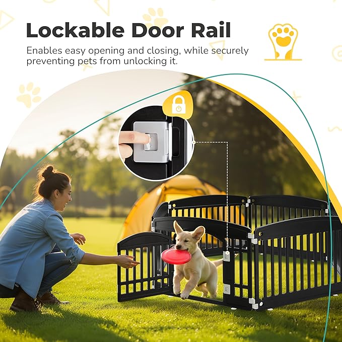 24" Plastic Dog Playpen 6-Panel Durable Pet Playpen for Puppies & Small/Medium Dogs, Portable & Foldable Pet Fence with Secure Locking Door, Black