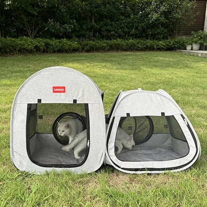 Portable Cat Playpen 2-Room with Tunnel, 3-in-1 Pop-up Cat Dog Crate Play Enclosure with Separate Areas, Foldable Pet Playpen for Puppy Kitten and Small Animals Indoor Outdoor Travel
