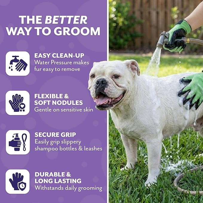 Handson Pet Grooming Gloves - Patented #1 Ranked, Award Winning Shedding, Bathing, Hair Remover Gloves - Gentle Brush for Cats, Dogs, and Horses (Purple, Junior)