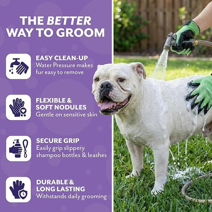 H HANDSON Pet Grooming Gloves - Patented #1 Ranked, Award Winning Shedding, Bathing, & Hair Remover Gloves - Gentle Brush for Cats, Dogs, and Horses (Blue, Medium)