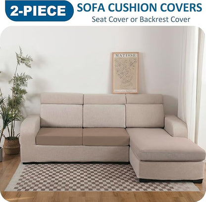 100% Waterproof Couch Cushion Covers, Replacement Sofa Cushion Covers, Stretch Individual Sofa Seat Cushion Slipcovers Furniture Protector for Kids Pets (2-Piece Loveseat Cushion Cover, Camel)