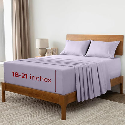 Mellanni Extra Deep California King Sheets - 4 PC Iconic Collection Bedding - Hotel Luxury, Ultra Soft, Cooling Bed Sheets - Wrinkle, Fade, Stain Resistant (Cal King, Lavender)