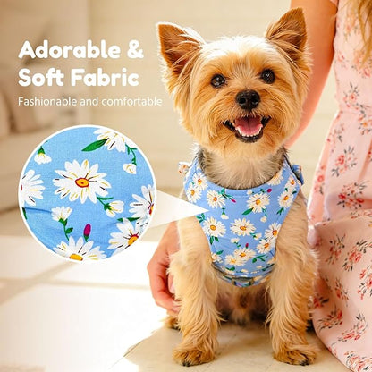 BAEJMJK Dog Harness and Leash Set with Bow Knot No Pull Pet Daisy Floral Harness with D-Ring Soft Mesh Dog Harness Vest Set Escape Proof Princess Puppy Harness for Small Girl Dogs Cats（Blue B XS）
