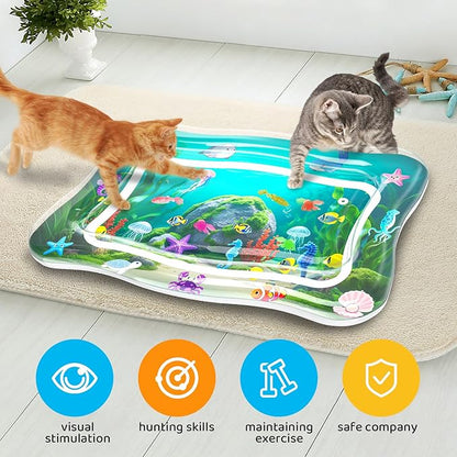 Interactive Cat Toy for Indoor Cats, Upgraded Cat Water Mat with Fish - 0.7mm Thickened Water Sensory Play Pad, Enrichment Stimulating Hunting Exercise Toy for Bored Adult Cats & Kittens