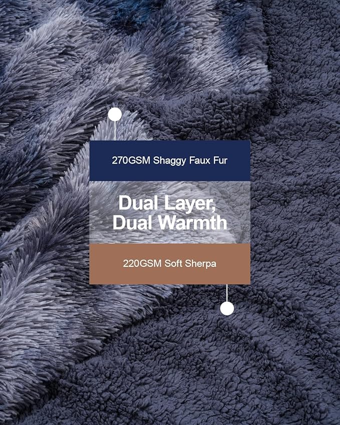 Pawque King Size Blanket - Faux Fur Sherpa Fleece Super Soft Fluffy Throw Blankets, Luxury Oversized Blankets Gift for Women Sofa Couch Bed, Breathable & Washable, Tie-Dye Blue 90x108 inches