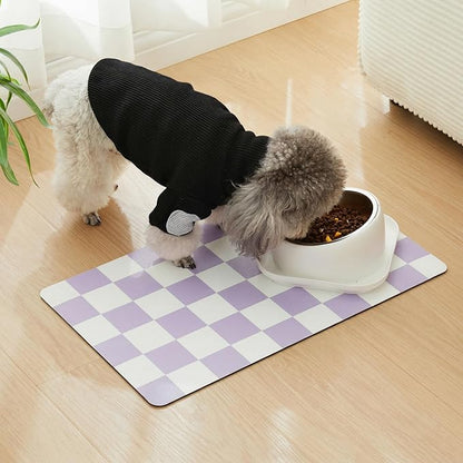 Ralxion Checkered Dog Feeding Mat, Absorbent Mats for Dog Food and Water Bowl, Dispenser, Aesthetic Purple Checkerboard Pet Placemat for Dogs, Cats, Puppy Accessories (Purple, 16 x 24)