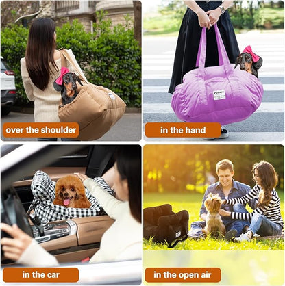 Dog Car Seat for Small Dogs, Portable Puppy Car Seat of Easy Installation, Fashionable Pet Carrier Bag with Large Pockets, Machine Washable Dog Booster Seat (Purple)