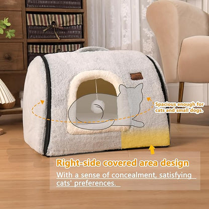 cat Bed cave-cat beds for Indoor Cats,Soft and Comfortable,Cute cat House,with Removable Washable Cushioned Pillow,Enclosed cat Bed,Kitty pet hut、Hideaway,Small Dog Tent,Grey