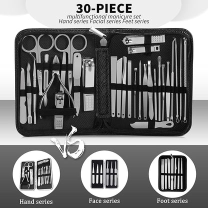 Manicure Set Professional Set Nail Clippers Pedicure Kit-30 Pieces Stainless Steel Manicure Kit, Grooming Kit Nail Care Tools with Luxurious Travel Case Silver