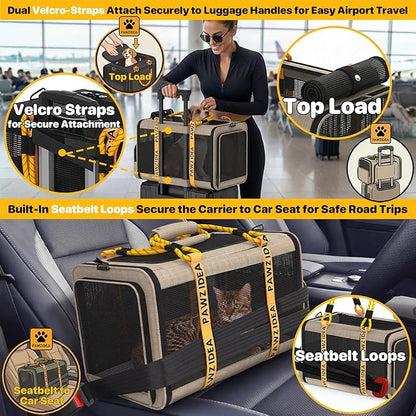 PAWZIDEA Expandable Pet Carrier TSA Airline Approved, 18″×11″×11″ Soft-Sided Top-Load Carriers for Small Dog & 2 Cats Under Seat, Collapsible Puppy & Animal Travel Bag Up to 18lbs, ID Card, Chew-Proof