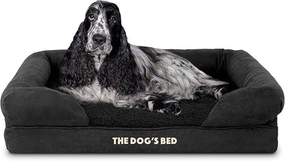The Dog’s Bed Orthopedic Memory Foam Dog Bed with Bolsters for Medium Dogs, Waterproof Washable Cover, Anti-Slip Base, Calming Surface – CertiPUR-Certified Foam, Plush Fabric, Black Plush, Medium
