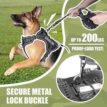Service Dog Tactical Vest Harness and Leash Set Medium Sized Dog Emotional Support- Tactical Dog Harness Training Collar with Name (Black, M)