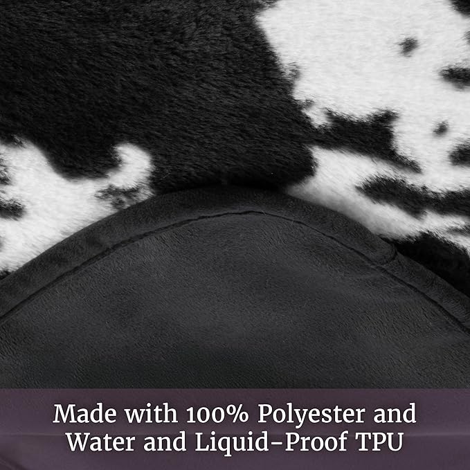 Waterproof Blanket for Bed, Couch, or Car - 60” x 80” Reversible Queen Size Throw Blanket for Reliable Leakproof Furniture Protection - Washable Pet Throws by Lavish Home (Cow Print)