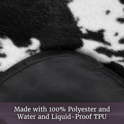 Waterproof Blanket for Bed, Couch, or Car - 60” x 80” Reversible Queen Size Throw Blanket for Reliable Leakproof Furniture Protection - Washable Pet Throws by Lavish Home (Cow Print)