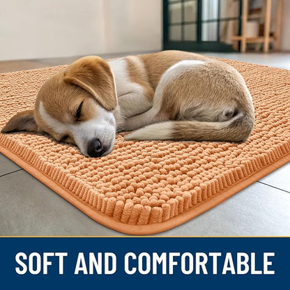 Smiry Dog Door Mat for Muddy Paws 47x24, Absorbs Moisture and Dirt Doormat, Non-Slip Washable Quick Dry Chenille Front Door Mat Indoor Entrance, Entryway Carpet for Inside Floor, Orange