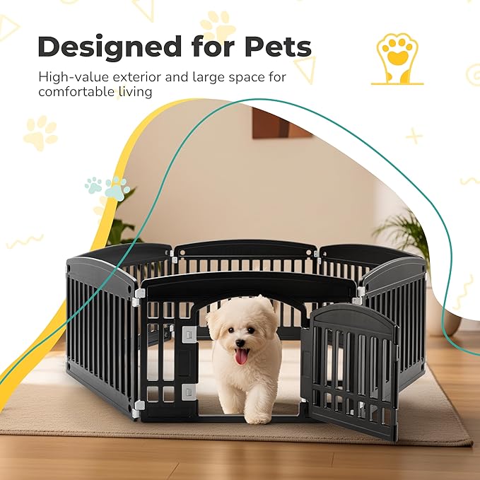 24" Plastic Dog Playpen 6-Panel Durable Pet Playpen for Puppies & Small/Medium Dogs, Portable & Foldable Pet Fence with Secure Locking Door, Black